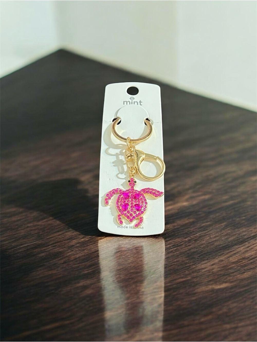 Mint Pink Crystal Turtle Keychain & Bag Charm